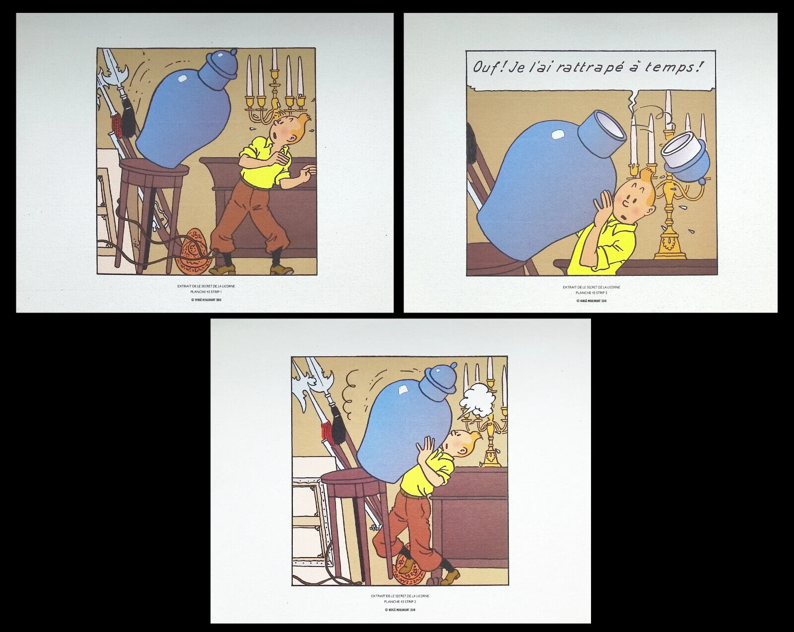 Hergé : Tintin - The Secret de La Unicorn, 3 Lithographs Ex Libris, 2010