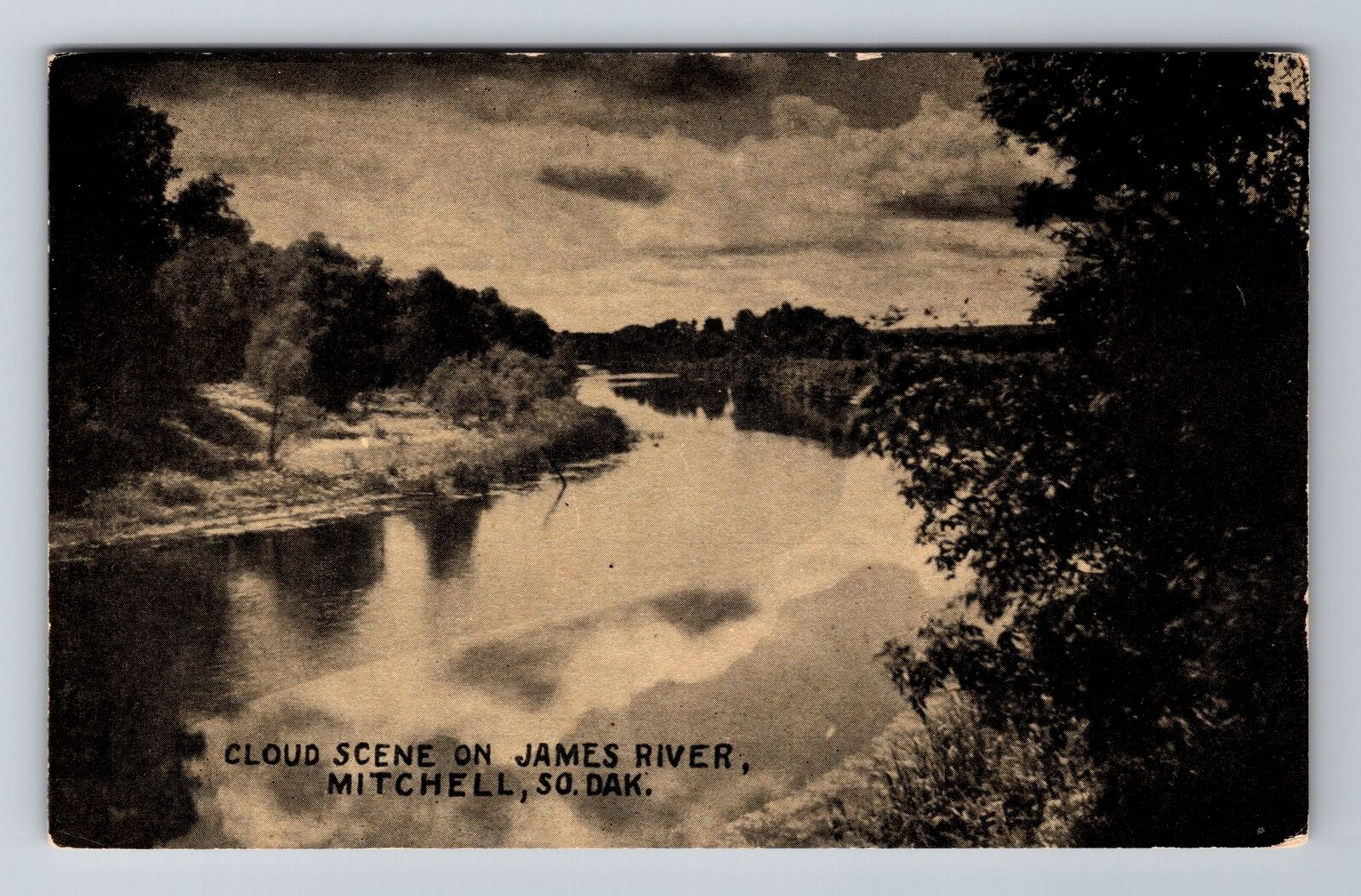 Mitchell SD-South Dakota, Cloud Scene on James River, Antique Vintage Postcard