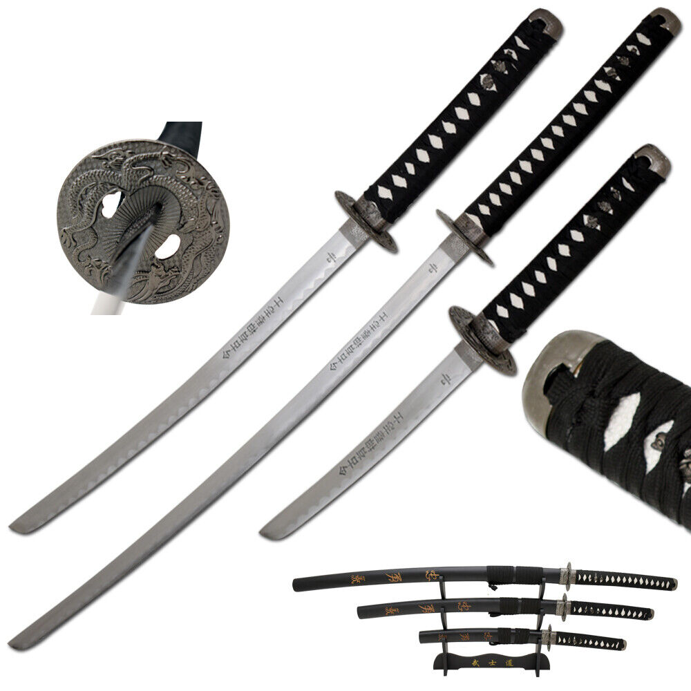 Snake Eye Tactical Two Tone 3 Piece Samurai Katana Set w/Free Sword Stand
