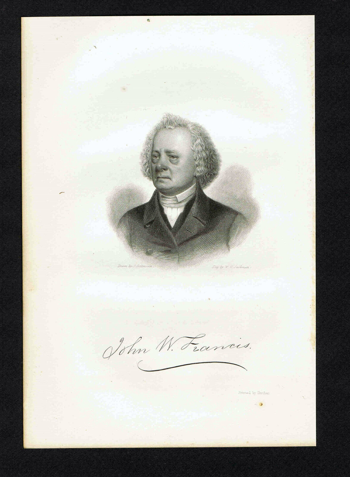 John Wakefield Francis (1789-1861) Physician -Writer -1855 Steel Engraved Print