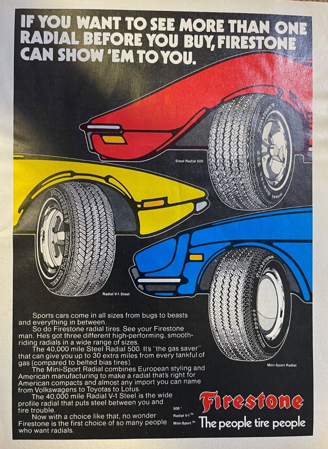 1974 Vintage Magazine Advertisement Firestone Radial Tires