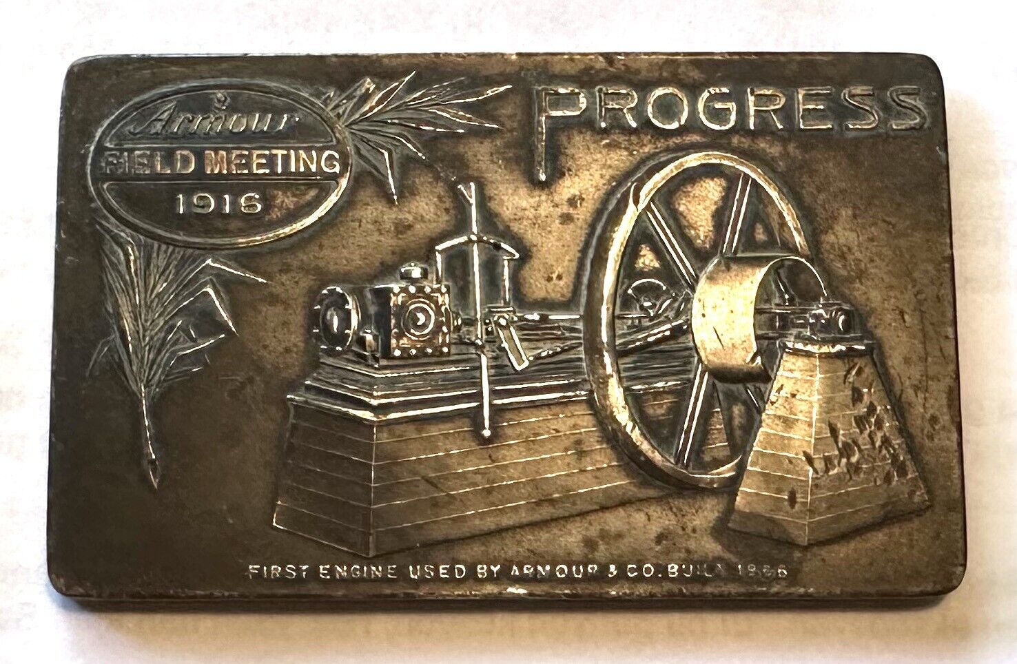 1916 Brass Paperweight w/ Live Steam Engine - Hit & Miss Engine - Armour Meeting