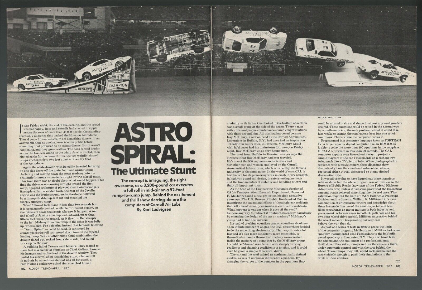 1972 The ASTRO SPIRAL magazine article, ramp-to-ramp barrel roll car jump