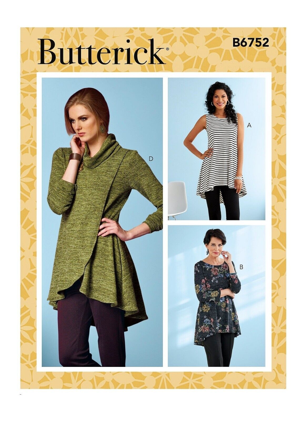 Butterick Pattern B6752 Tunic Top Neck Sleeve Bodice Options Size 4-14 Uncut