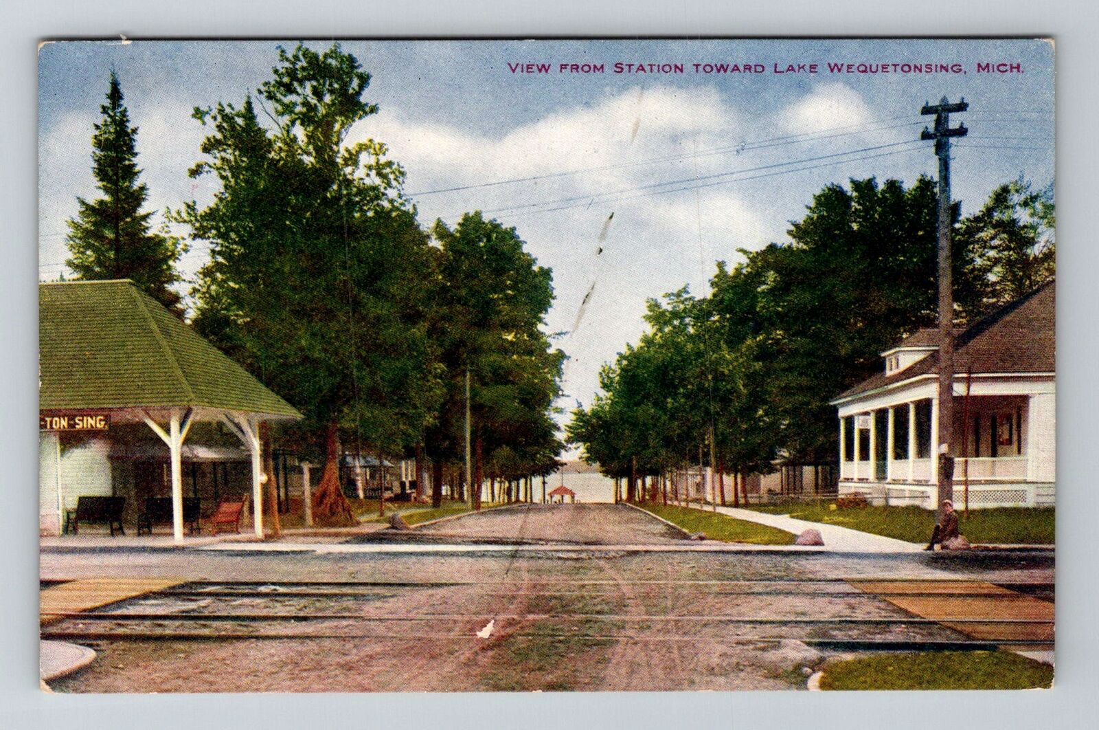 Wequetonsing MI-Michigan, Looking Down Street Toward Lake Vintage Postcard