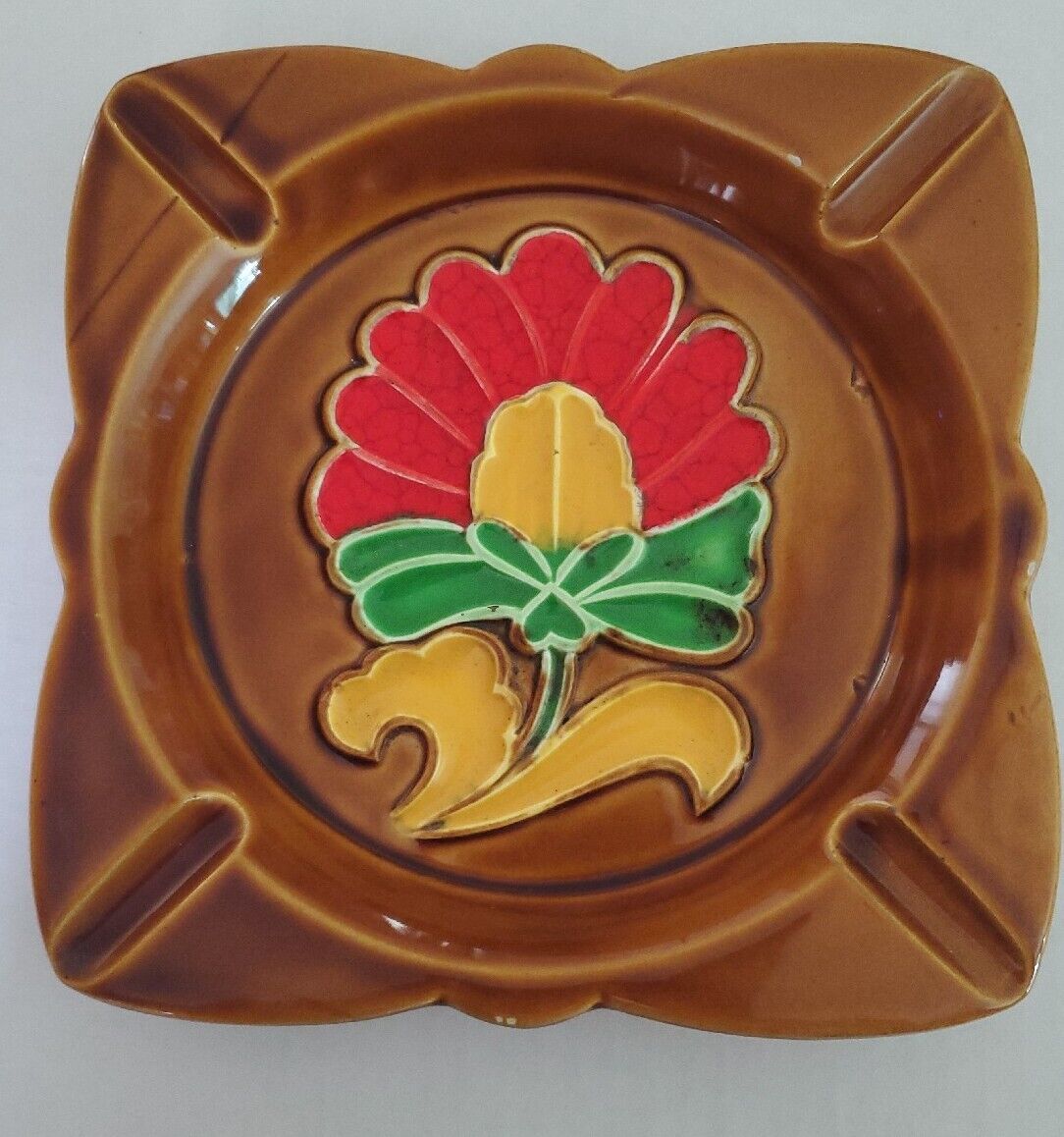 Ceramic Floral Ashtray JAPAN Hand Painted 6.5 \