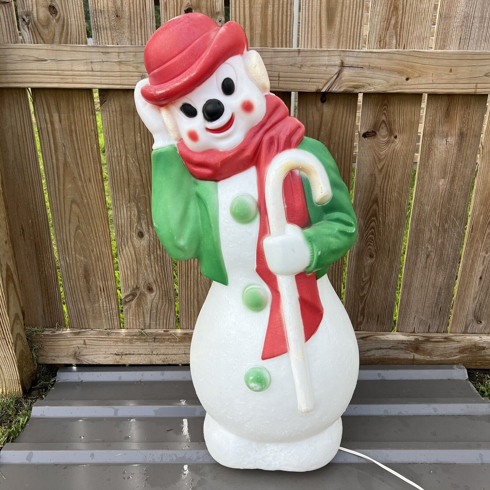 Vtg 1971 Empire Snowman Blow Mold Hobo Clown Derby Hat Cane 32 In Lighted
