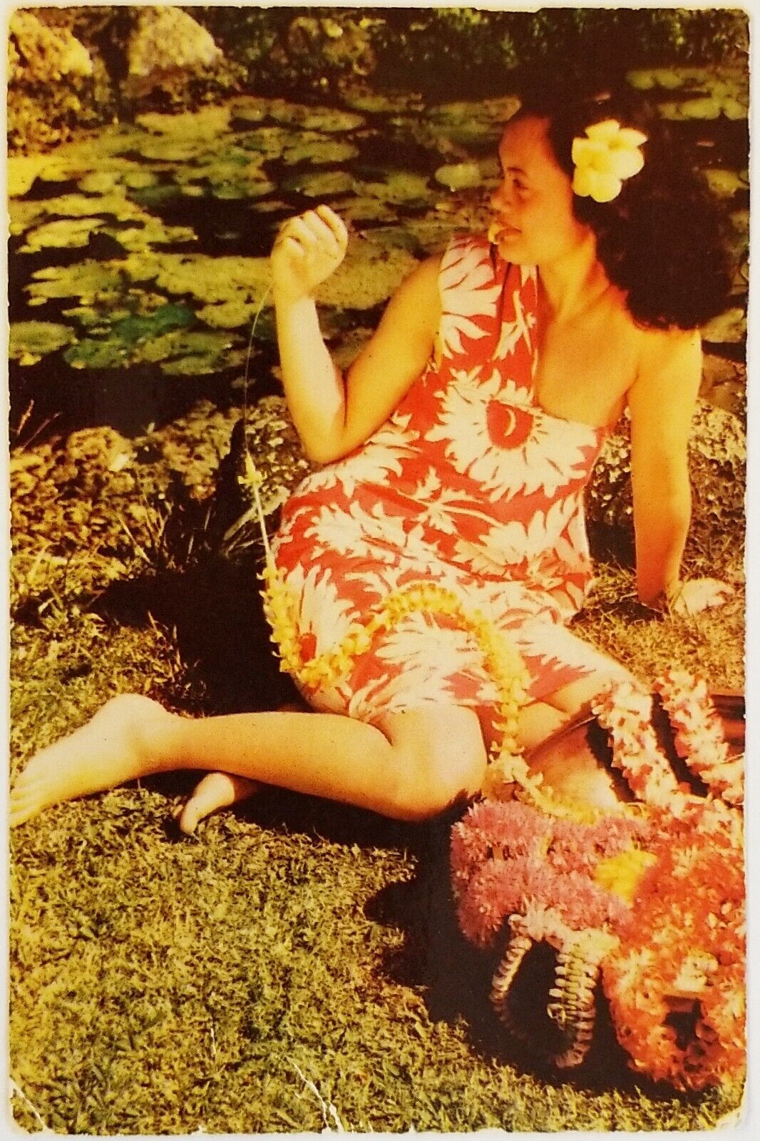 Lei Stringer Day Hawaii Postcard woman girl lady