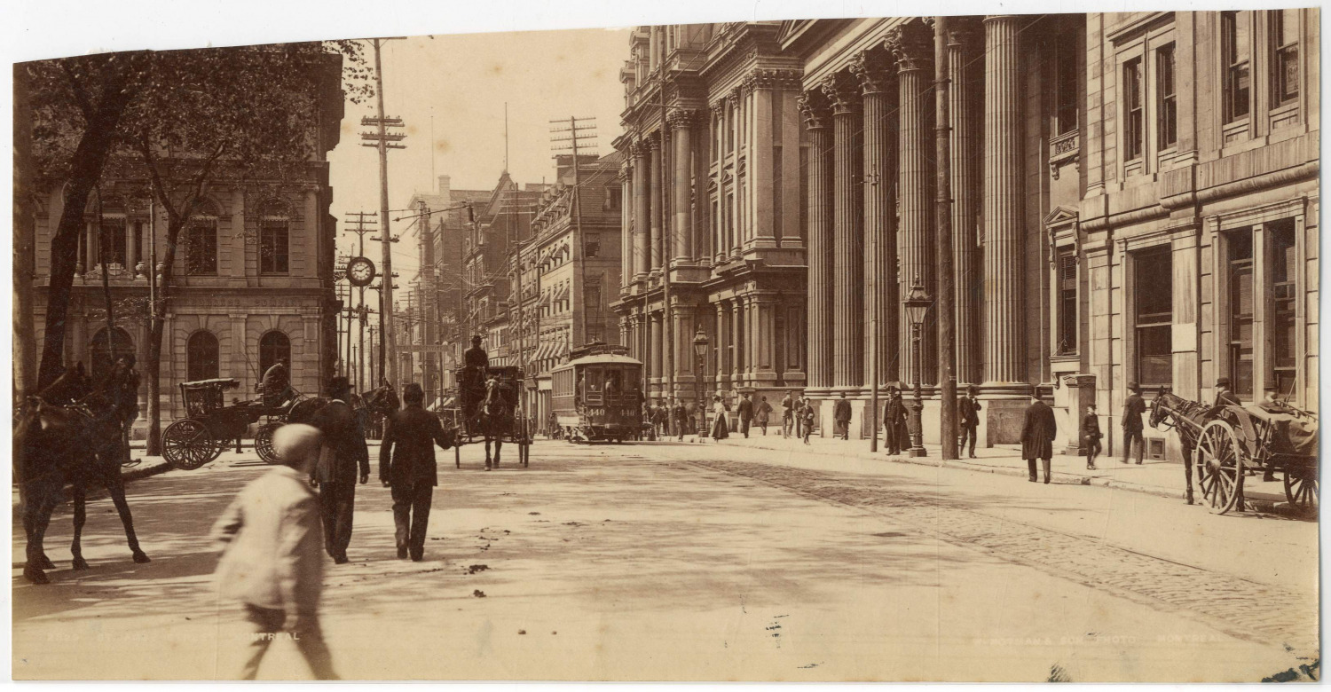 Canada, Montreal, Street, Bank & Post Office Vintage Albumen Print, Tirag