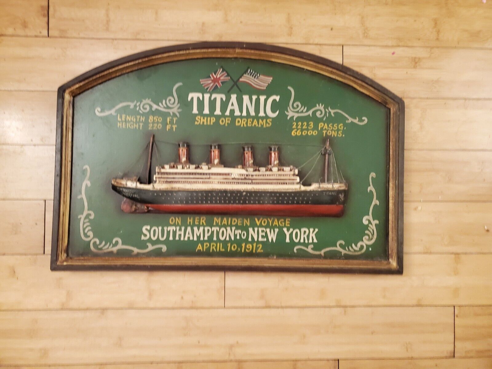 Vintage TITANIC 3-D HALF HULL PLAQUE Wall Hanging Sign 36”X 24”
