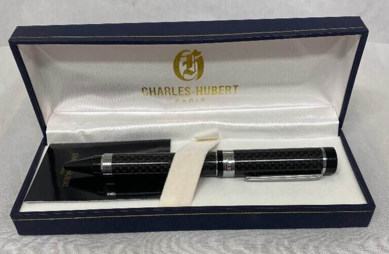 (NEW) Charles Hubert Black and Silver-tone Banded Ballpoint Pen