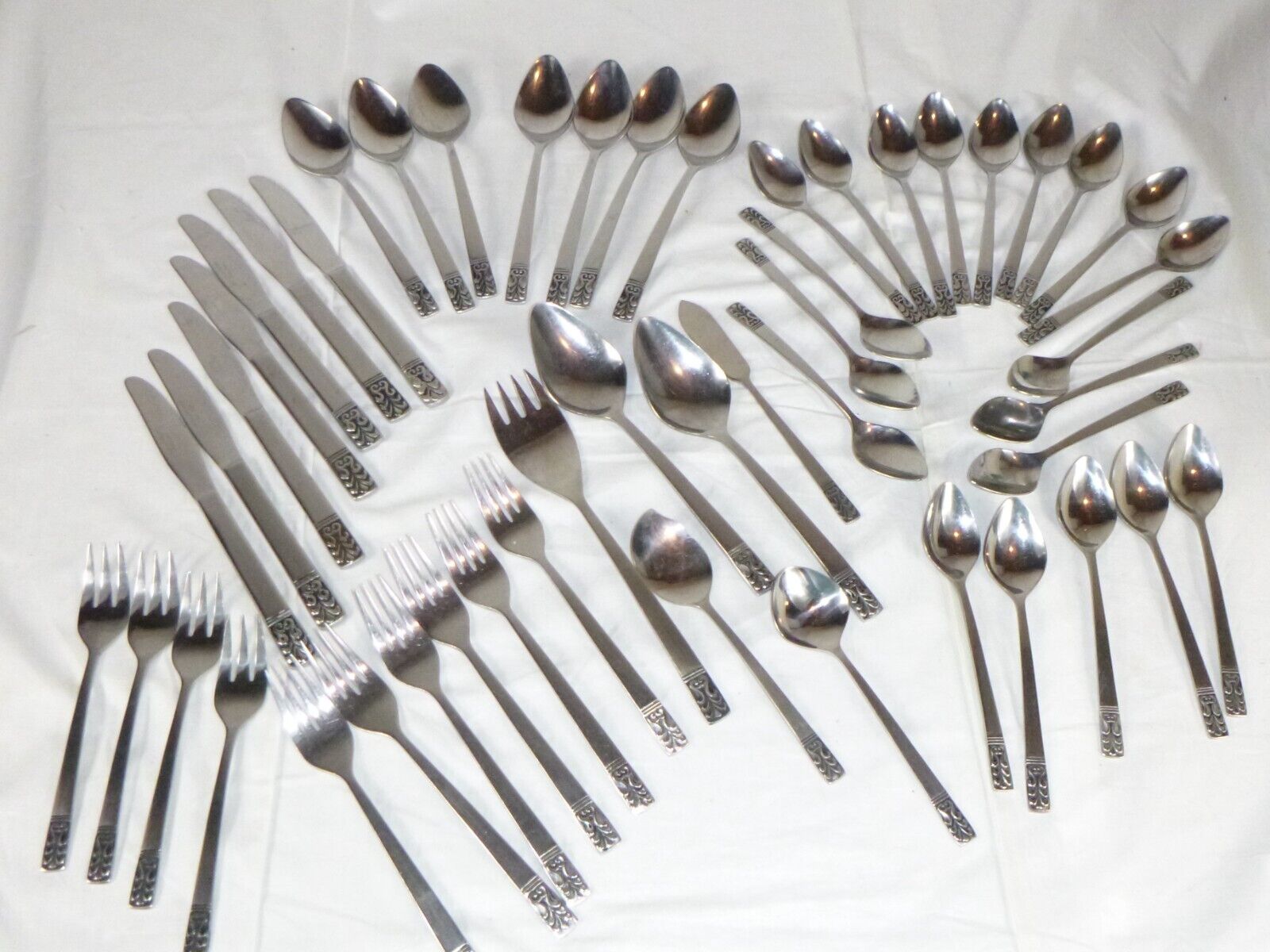 50 Pcs Vtg 60s 70s Carlyle Stainless Flatware Cameo Pattern 