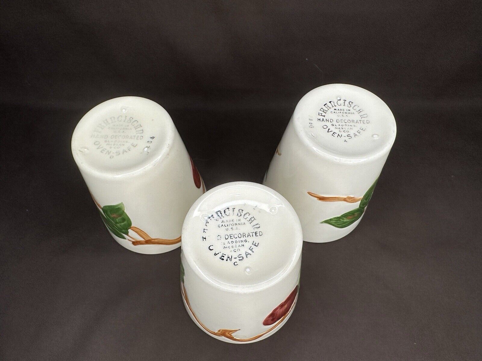 Franciscan Apple Set Of 3 Tumblers Small Juice Cups Ceramic Vintage 1953-1958
