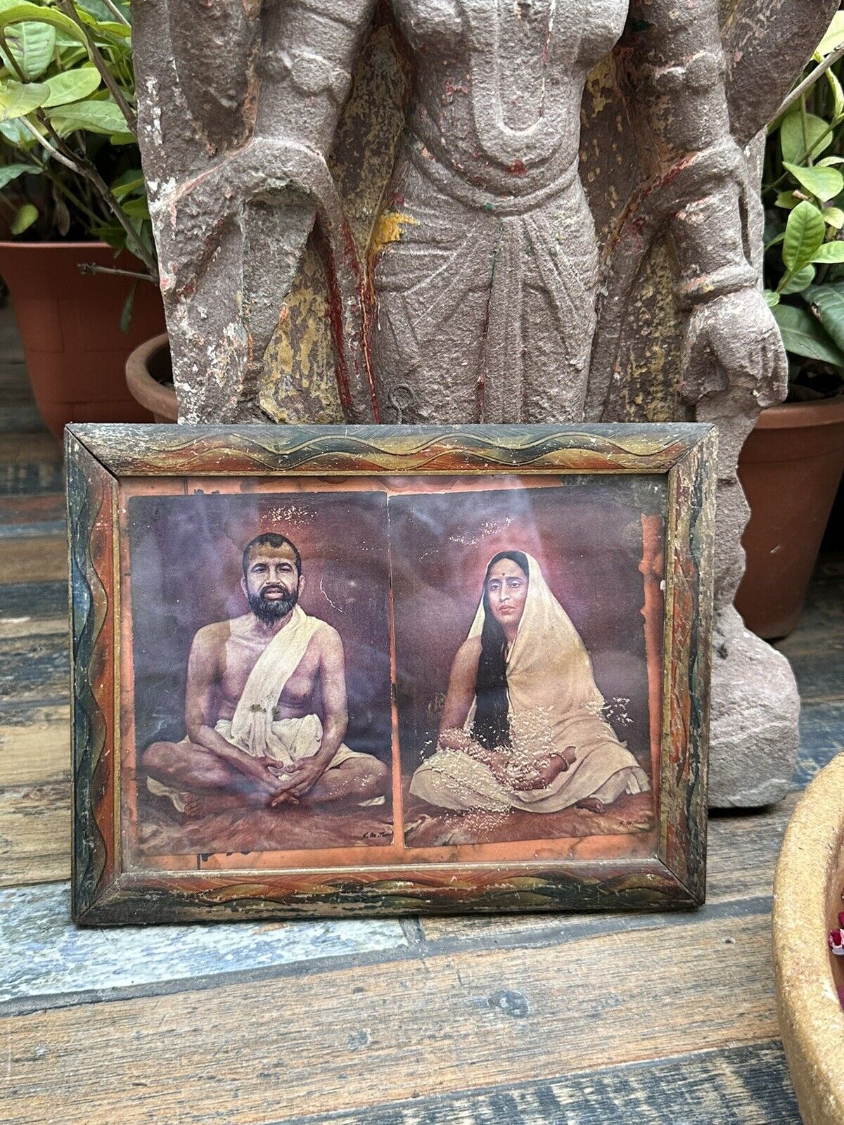 Vintage Old Print Of Hindu Mystic Sri Ramakrishna Paramahamsa And His Wife Frame