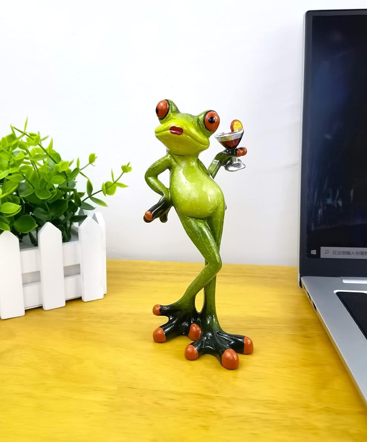 Funny Frog Drinking Drink Creative Resin Green Sculpture Small Handmade Decor