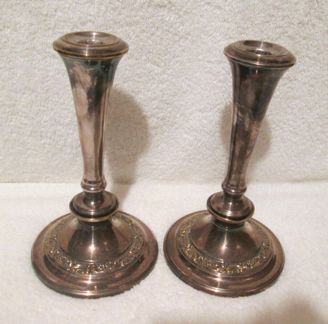 Pair of NEWPORT Candlestick Holders Silverplate YB 589 /1  Approx 7'' ANTIQUE