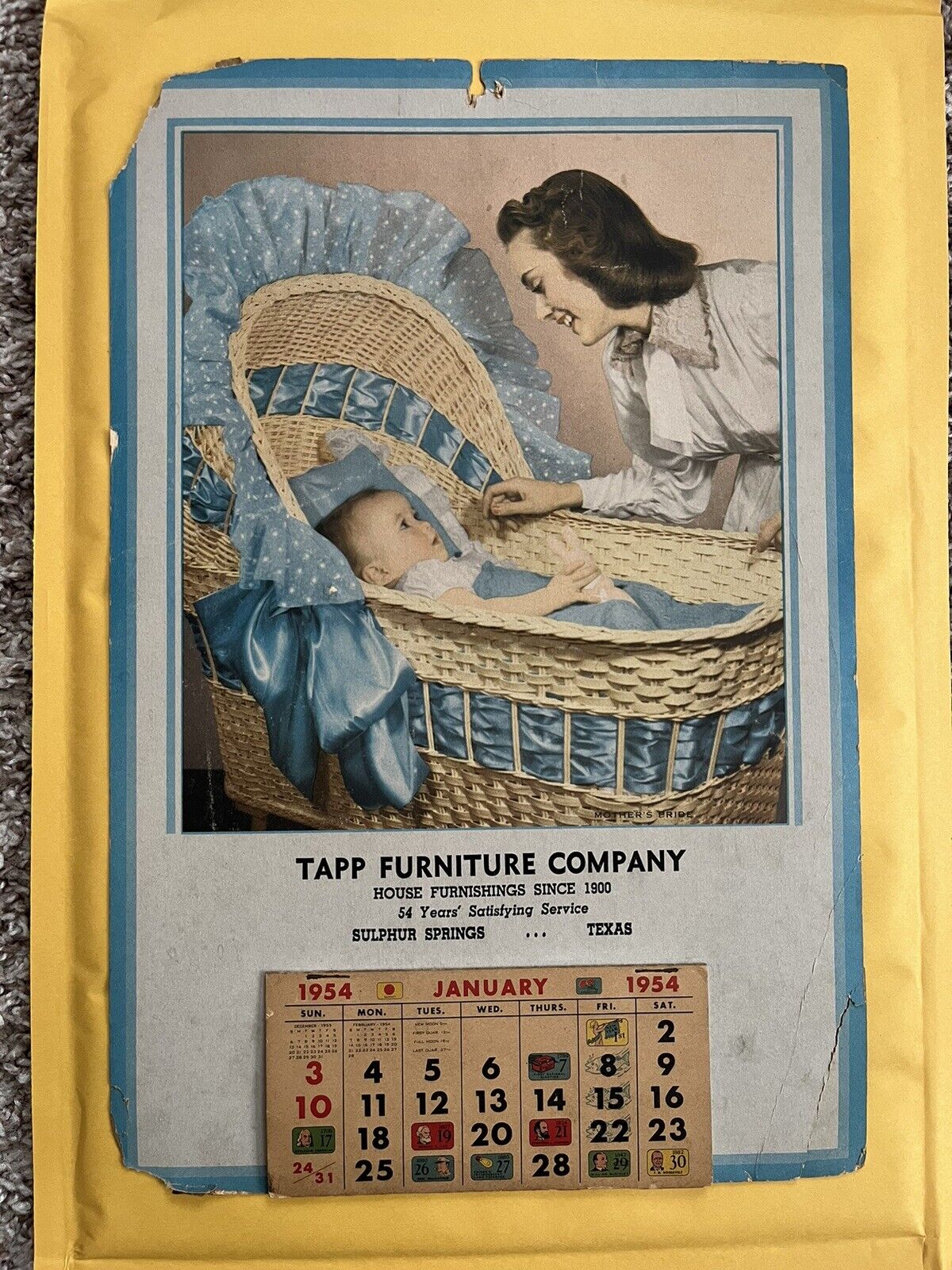1954 Vintage Tapp Furniture Co. Advertising Wall Calendar, Original