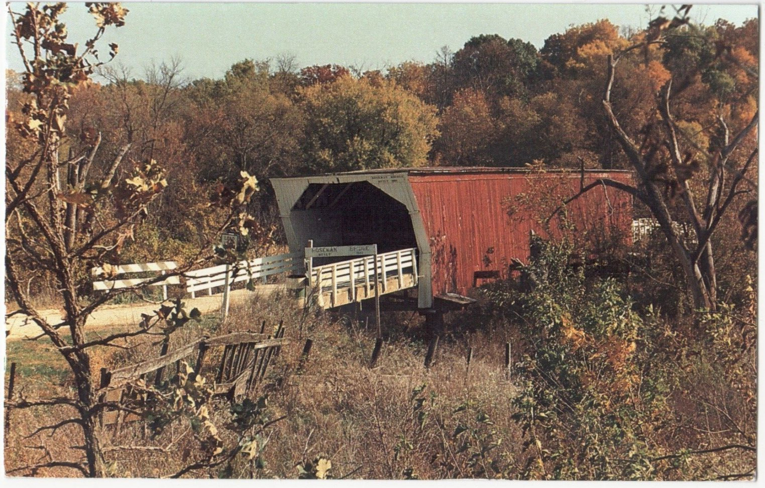 Vintage Roseman Covered Bridge in Winterset Iowa IA Postcard
