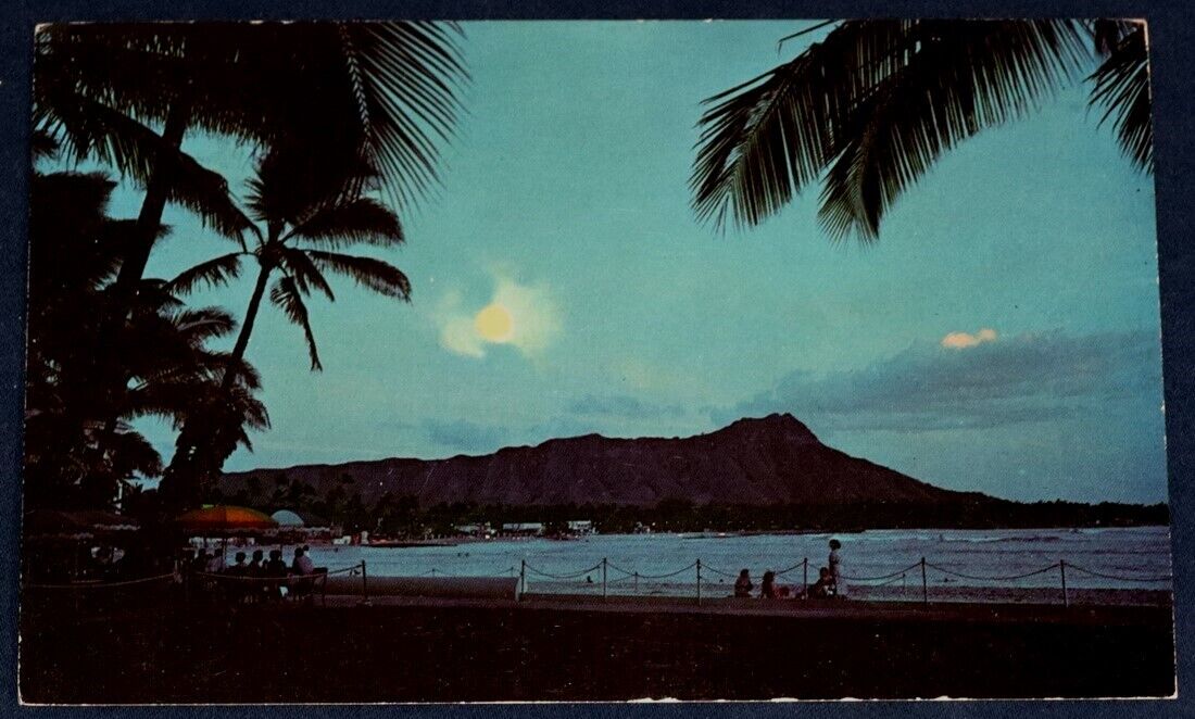 Moonlight Over Waikiki, Honolulu, HI Postcard 1974