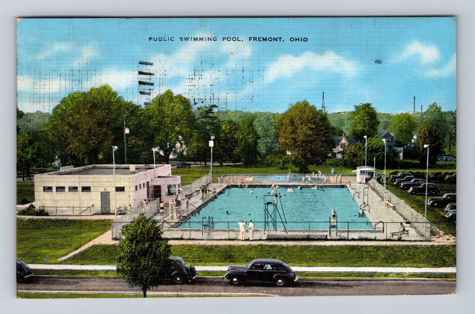 Fremont OH-Ohio, Panoramic Public Swimming Pool, Antique Vintage c1948 Postcard
