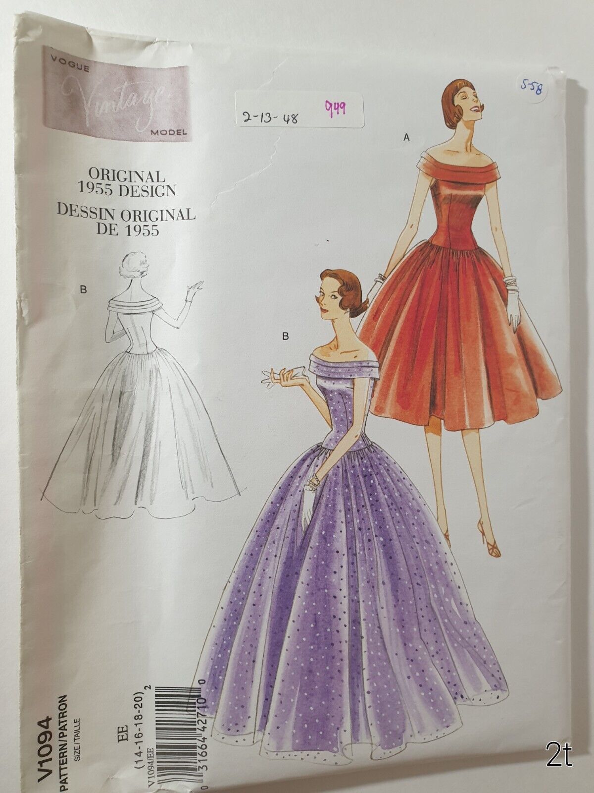 Vogue 1094 1950s Style Dress Sewing Pattern UCFF Size 14-20