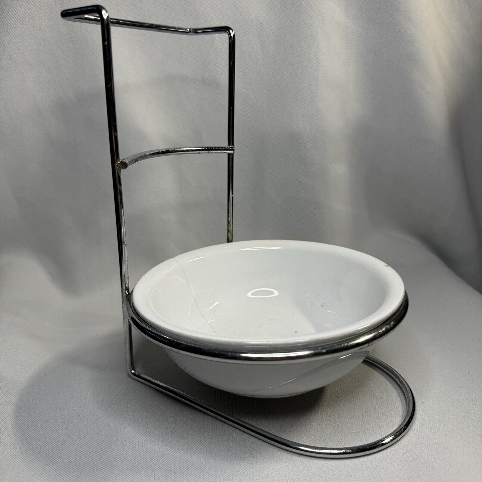 Vintage Upright Chrome Spoon Rest Holder for Stove Top With Ceramic Bowl