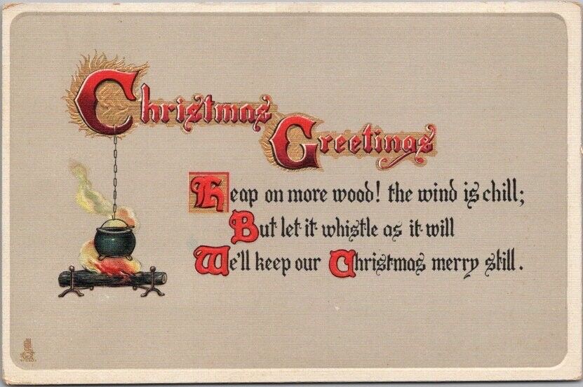 c1910s Tuck's CHRISTMAS GREETINGS Embossed Postcard 