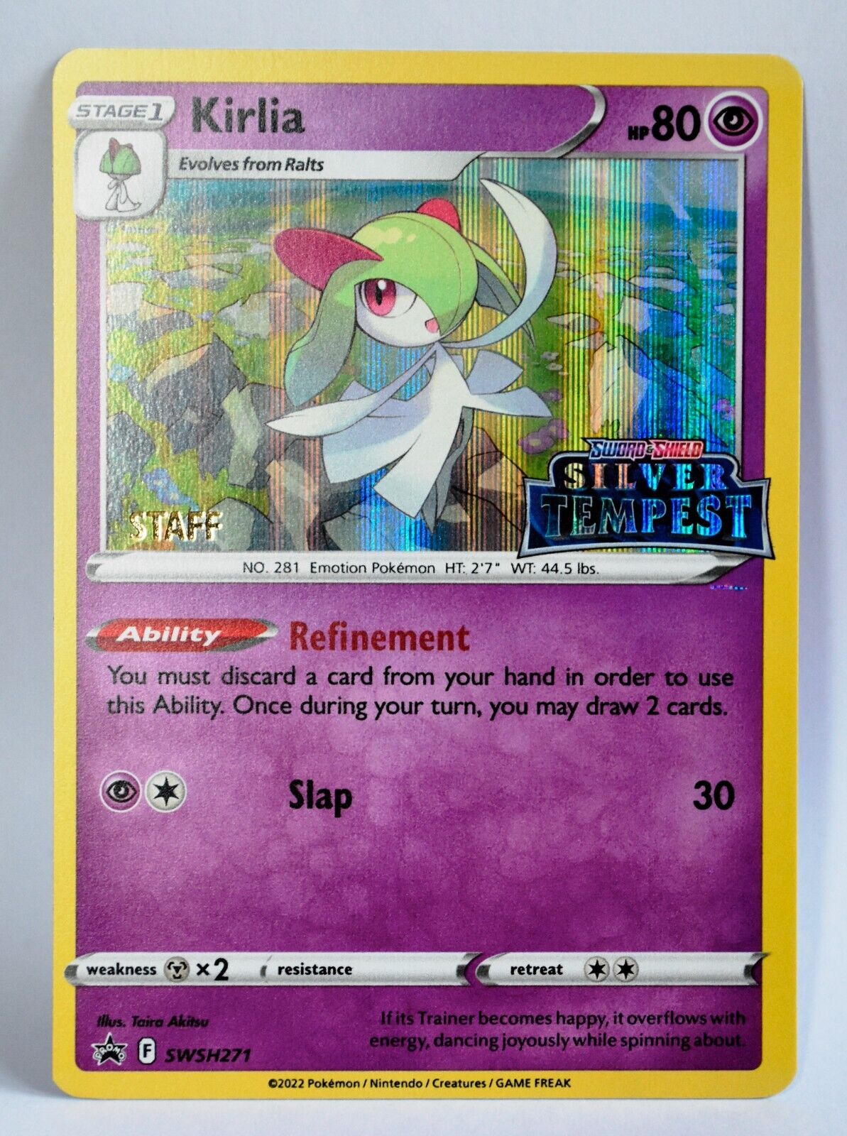 Pokémon TCG Pre-release Promo Silver Tempest Kirlia SWSH271 STAFF Card