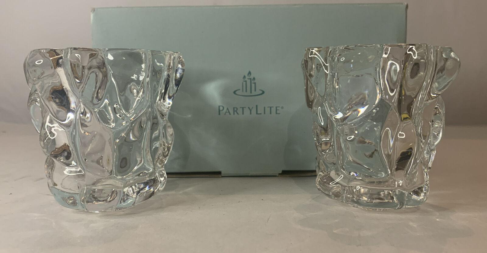 Partylite Clear Glacier Votive Holders Set Of 2 P0279 Brand New In Box