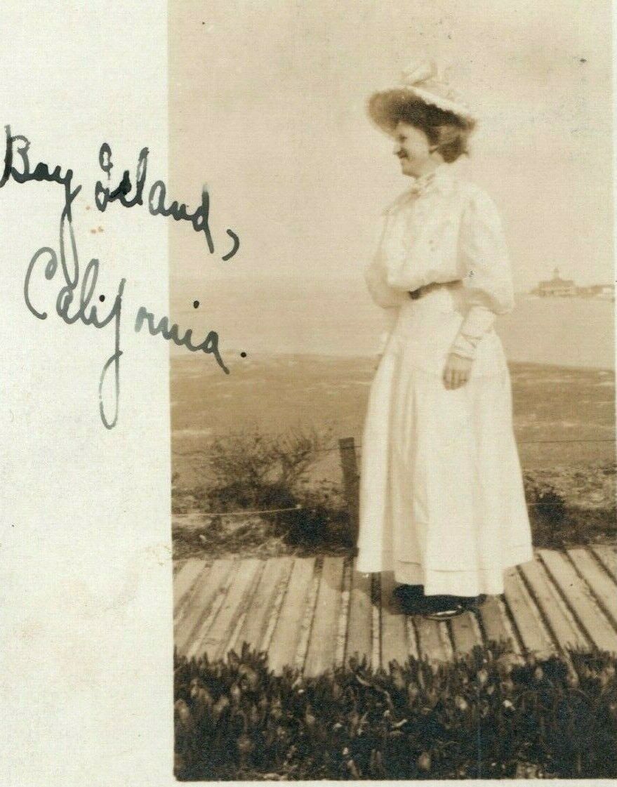 1908 Woman Dress Avalon Catalina Bay Island California CA RPPC Photo Postcard