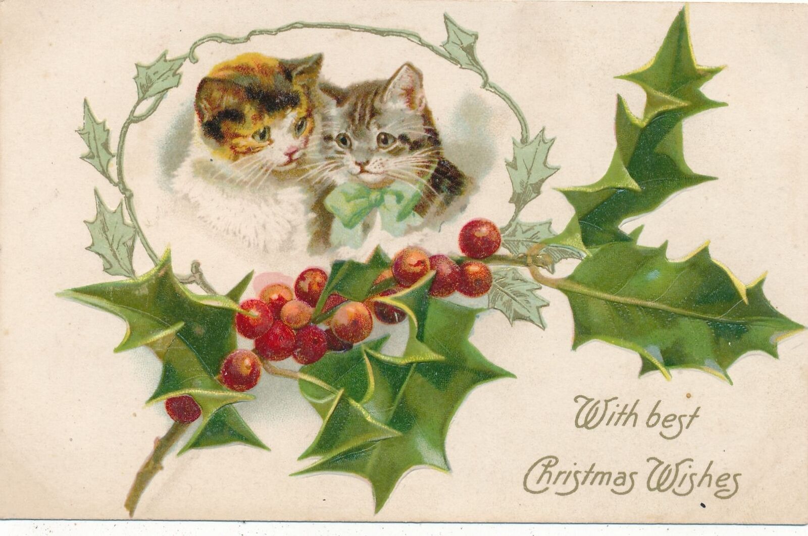 CHRISTMAS - Two Cats With Best Christmas Wishes Postcard