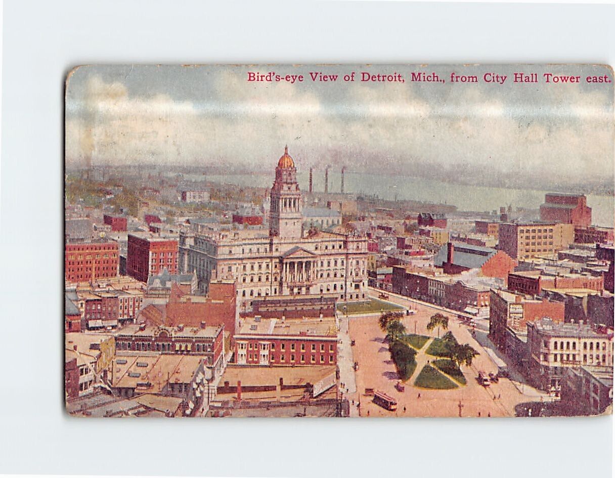Postcard Bird's Eye View of Detroit Michigan USA