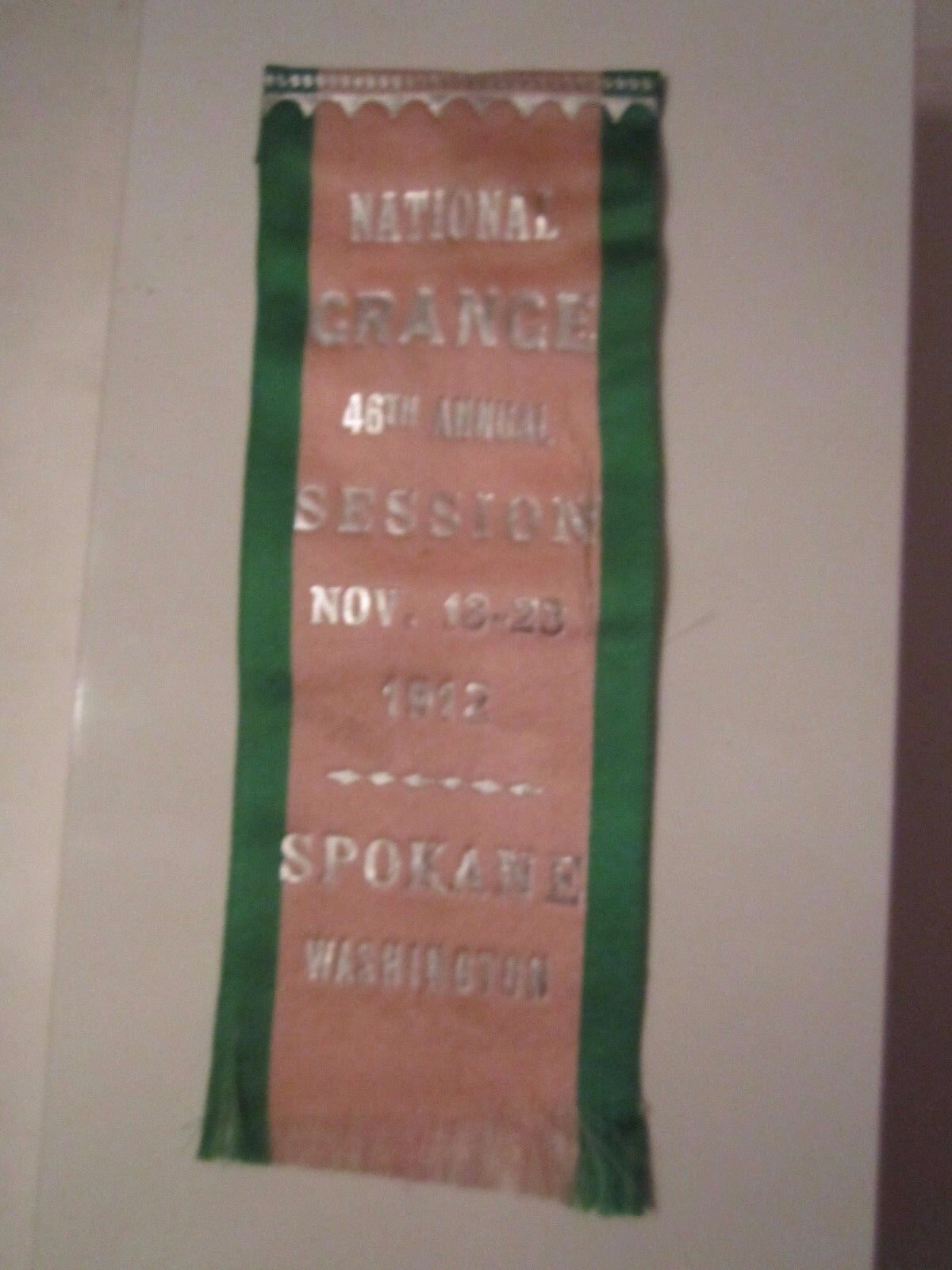 1912 NATIONAL GRANGE 46TH ANNUAL SESSION POLITICAL RIBBON - SPOKANE, WASH. OFCD