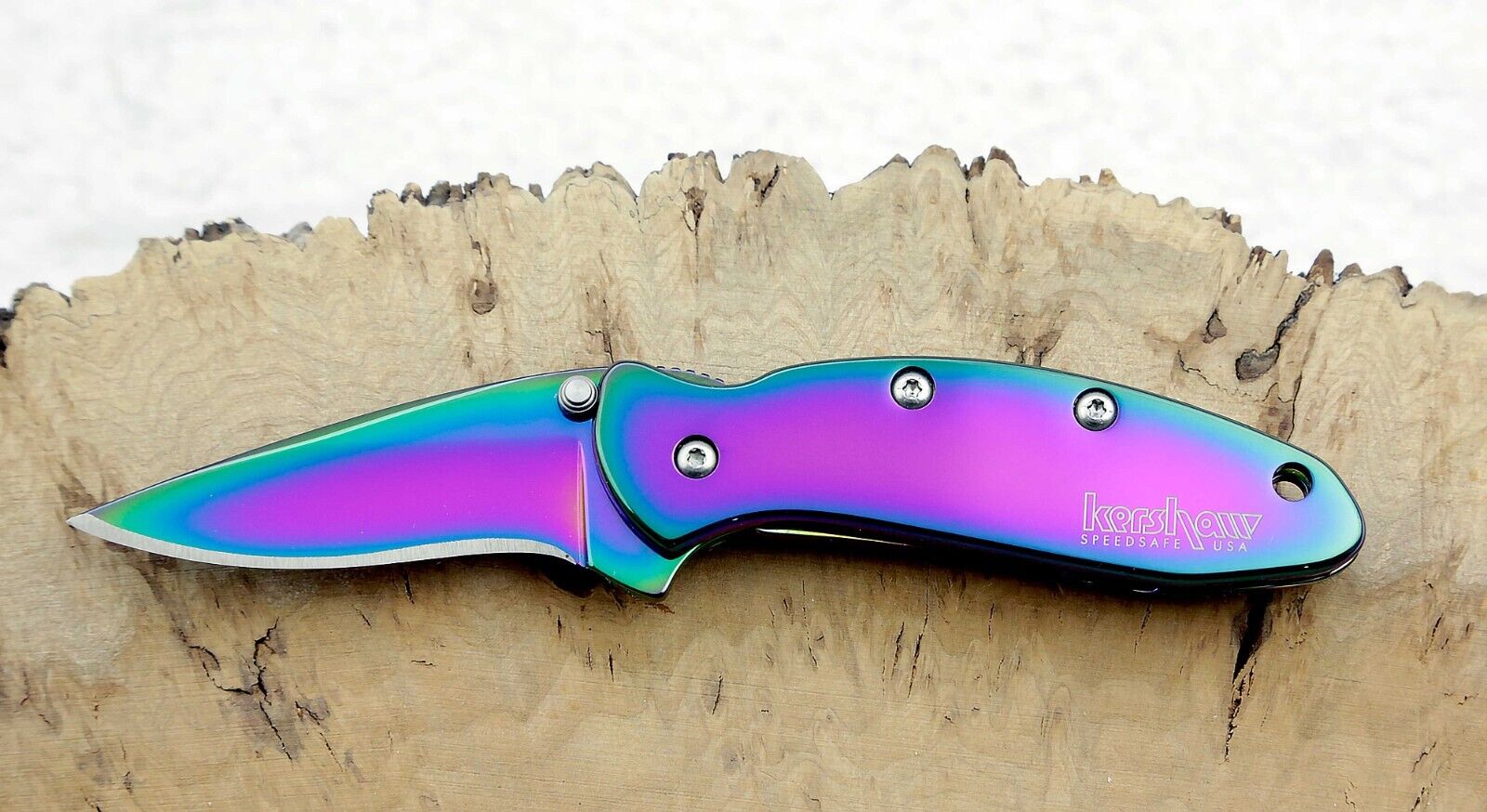 Lot #3 1600VIB Kershaw Rainbow Pocket Knife Chive plain Blade speedsafe *Blem*