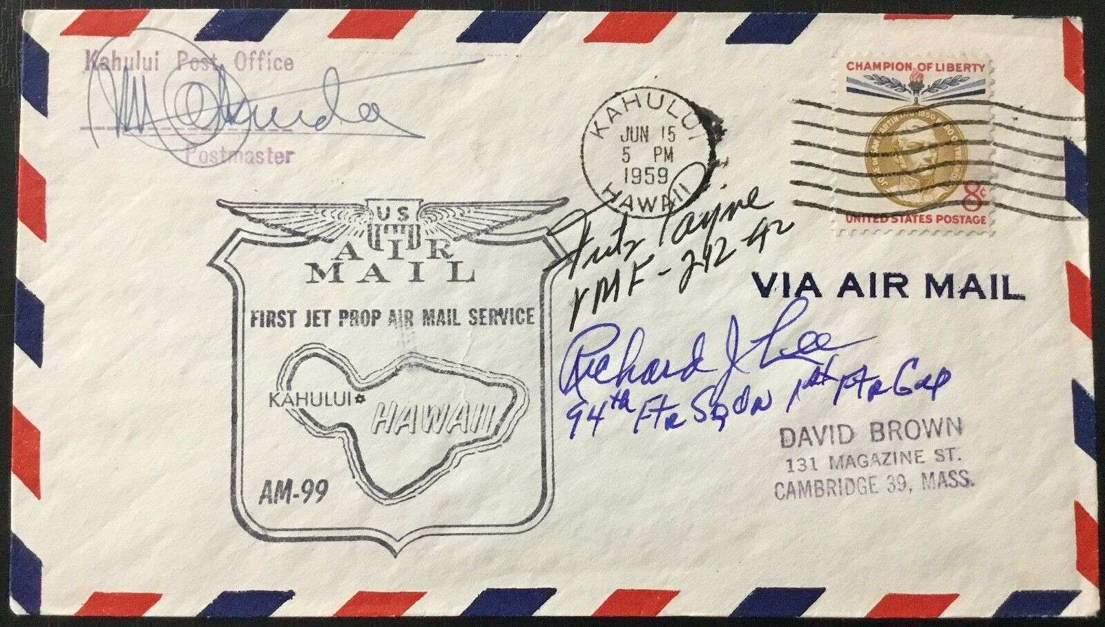 Richard Lee Fritz Payne WWII Ace Pilots Autographed Commemorative Postal Cover