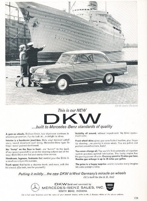 1962 DKW Junior Deluxe Auto Union Audi Original Advertisement Car Print Ad J527