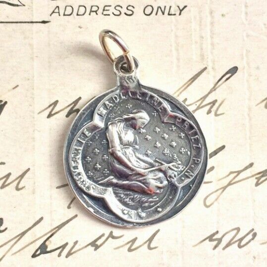 Contemplative St Mary Magdalen Medal - Sterling Silver Antique Replica