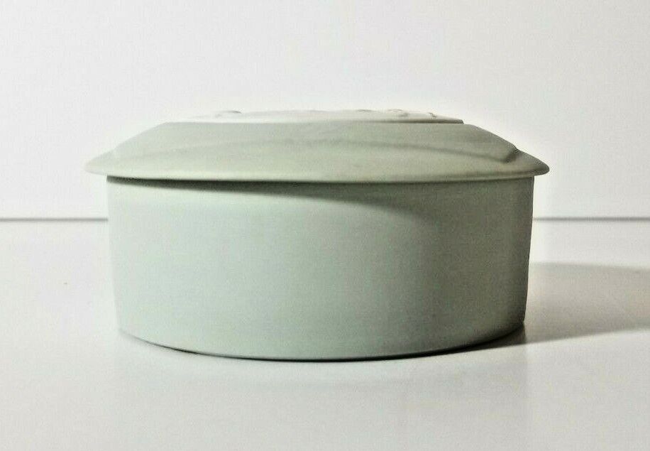 Pastel Green Tharaud Limoges France Trinket Box Bisque Porcelain White Disc