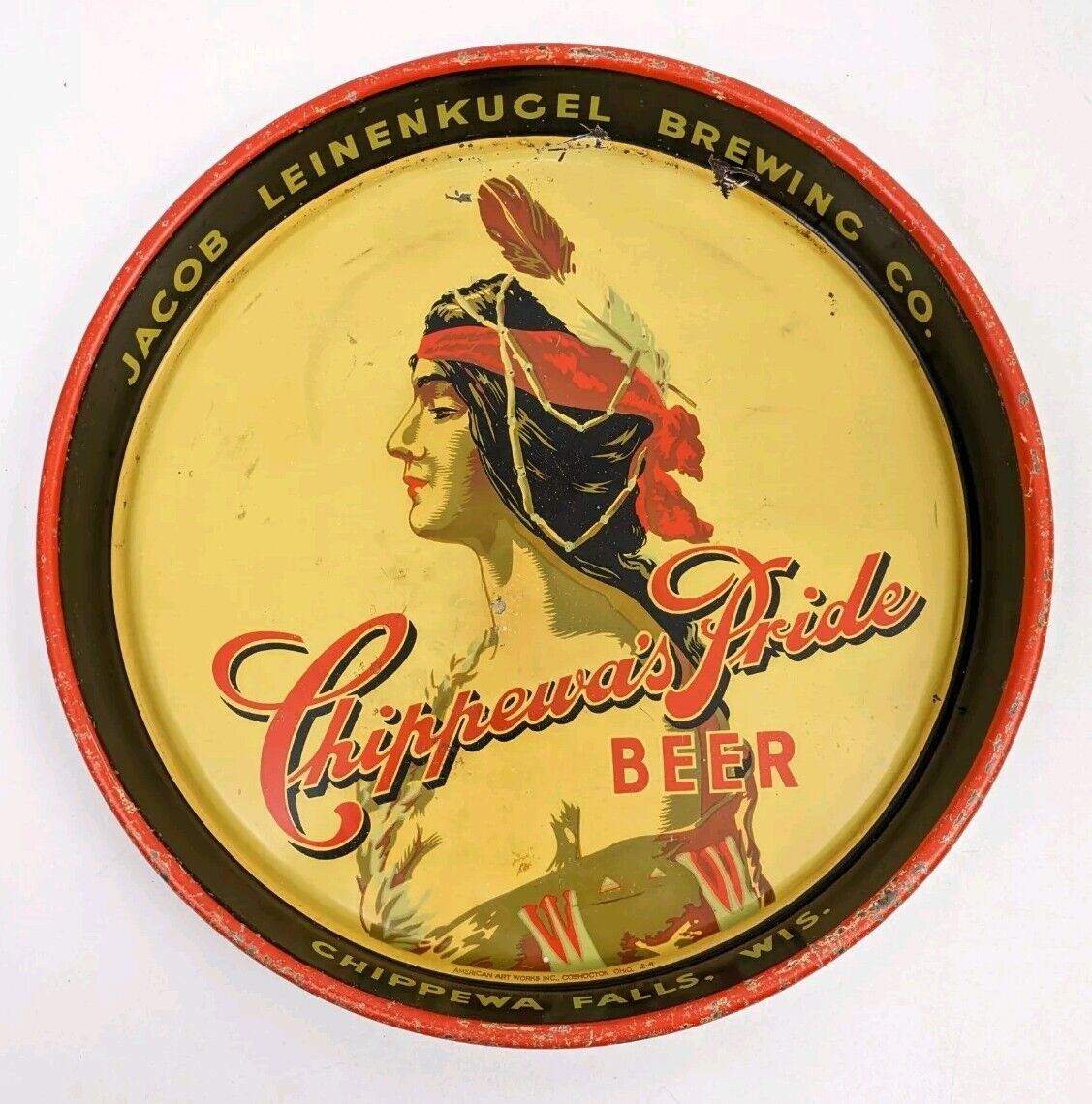 Vintage Jacob Leinenkugel\'s Chippewa\'s Pride Beer Tray 1941 WW2 WWII Maiden Logo