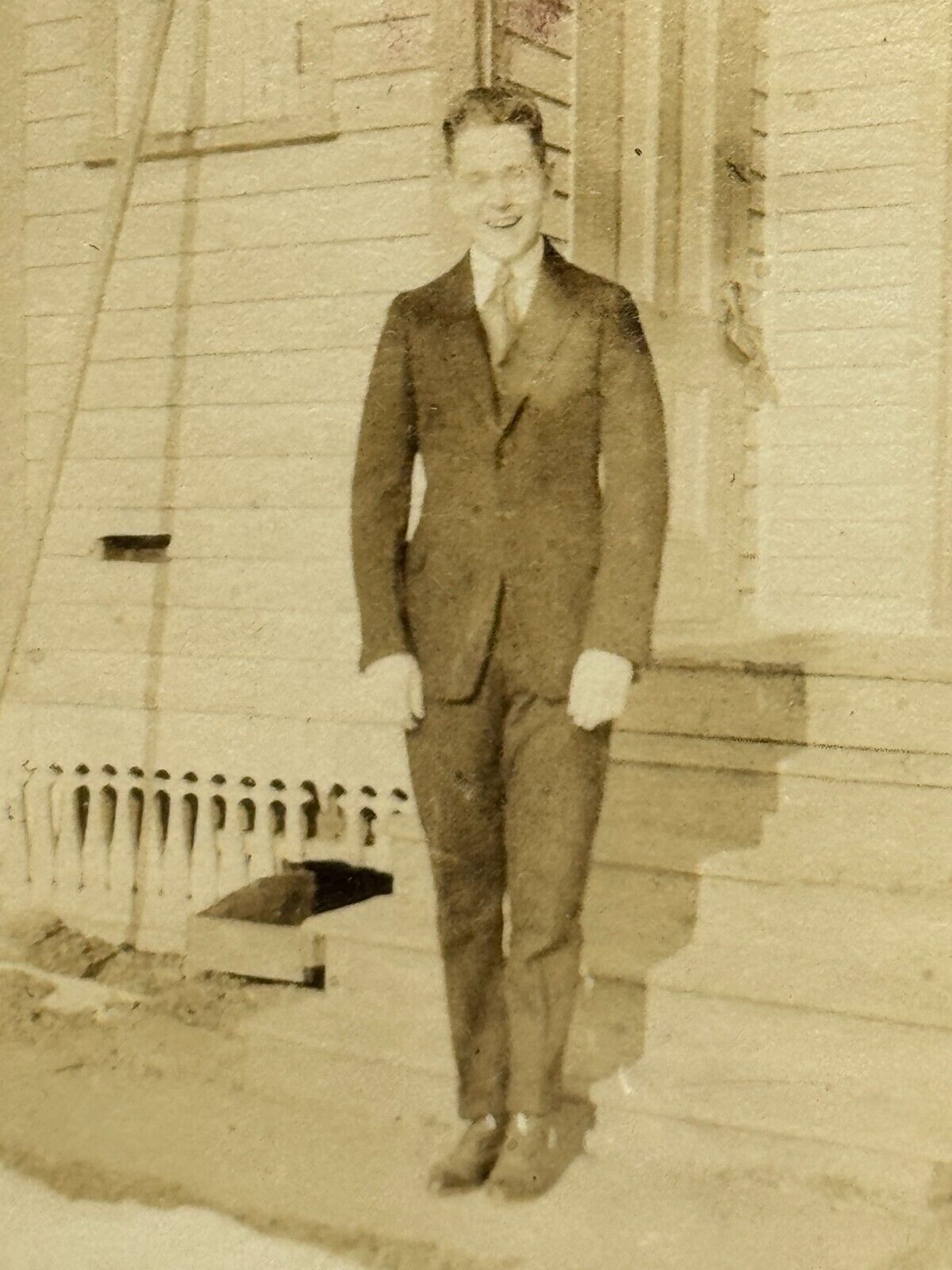 1Q Photograph Handsome Man Suit Photo Portrait Porch Steps 1920's 