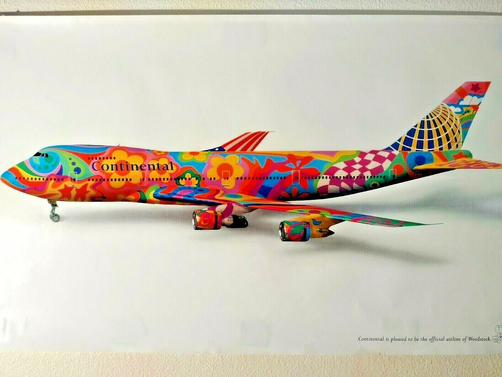  CONTINENTAL AIRLINES POSTER  B 747 1994 WOODSTOCK 23 X 14 