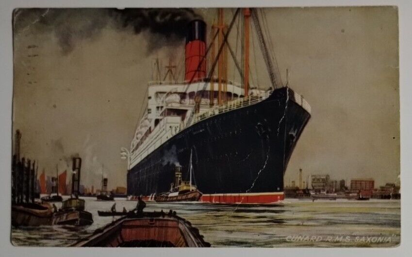 PC SHIPS, CUNARD RMS SAXONIA, Cruiser Vintage Postcard Posted Early 1900\'s