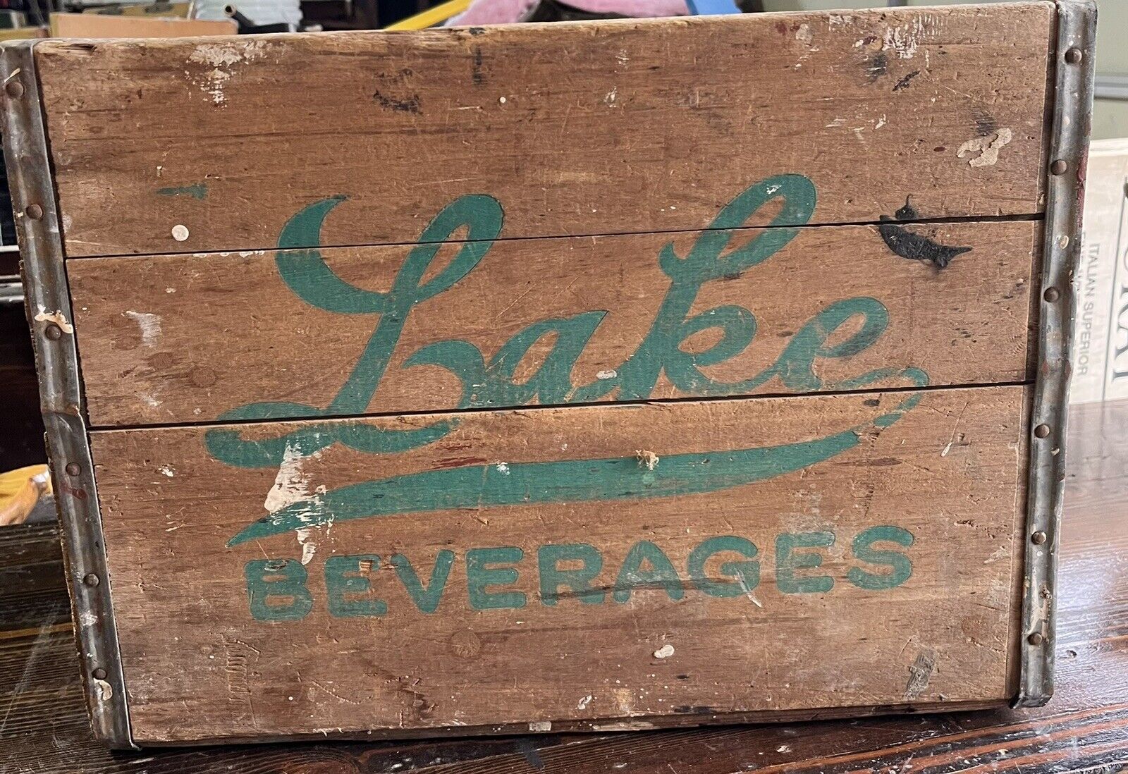Rare Vintage Lake Beverages Wooden Advertising Crate | East Orange, New Jersey