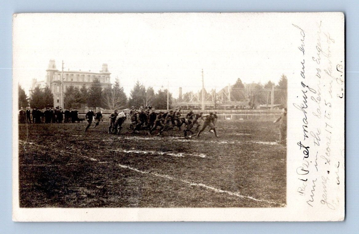 RPPC 1906. RED PERET MAKING A RUN. COLLEGE FOOTBALL. SALEM VS EUGENE. OREGON L28