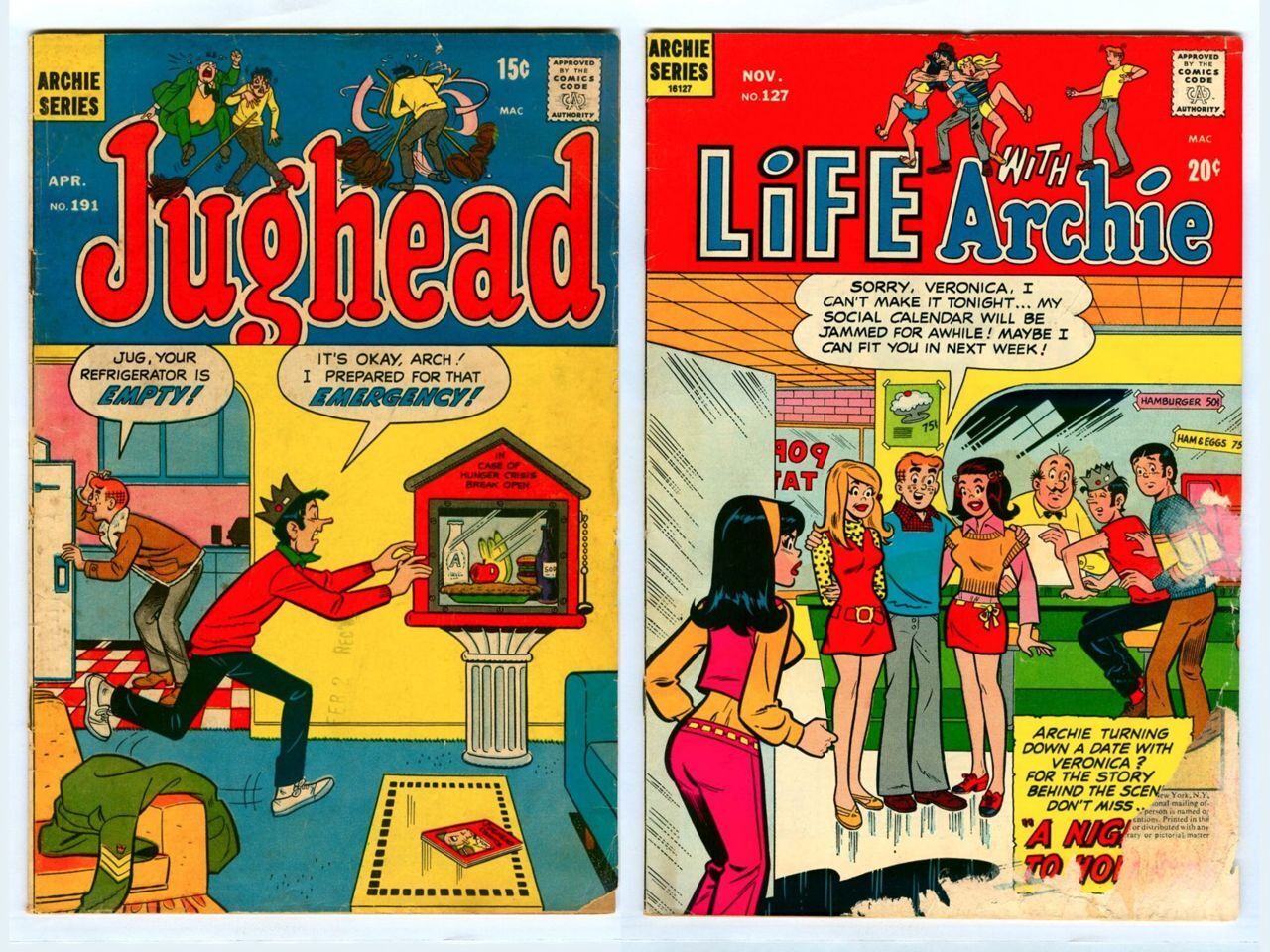 JUGHEAD #191 LIFE with ARCHIE #127 Vintage 1970s Comic Books Betty Veronica