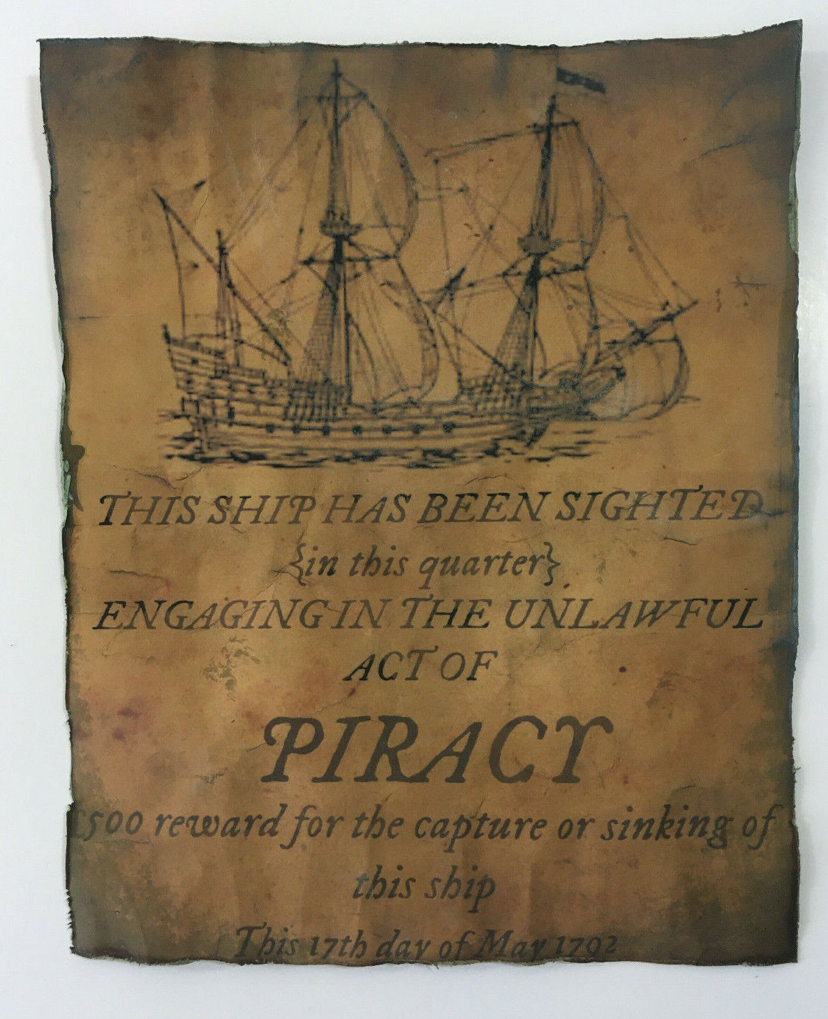 Pirate Ship Wanted Poster Print Old Vintage Replica Pirates Treasure Reward Aged