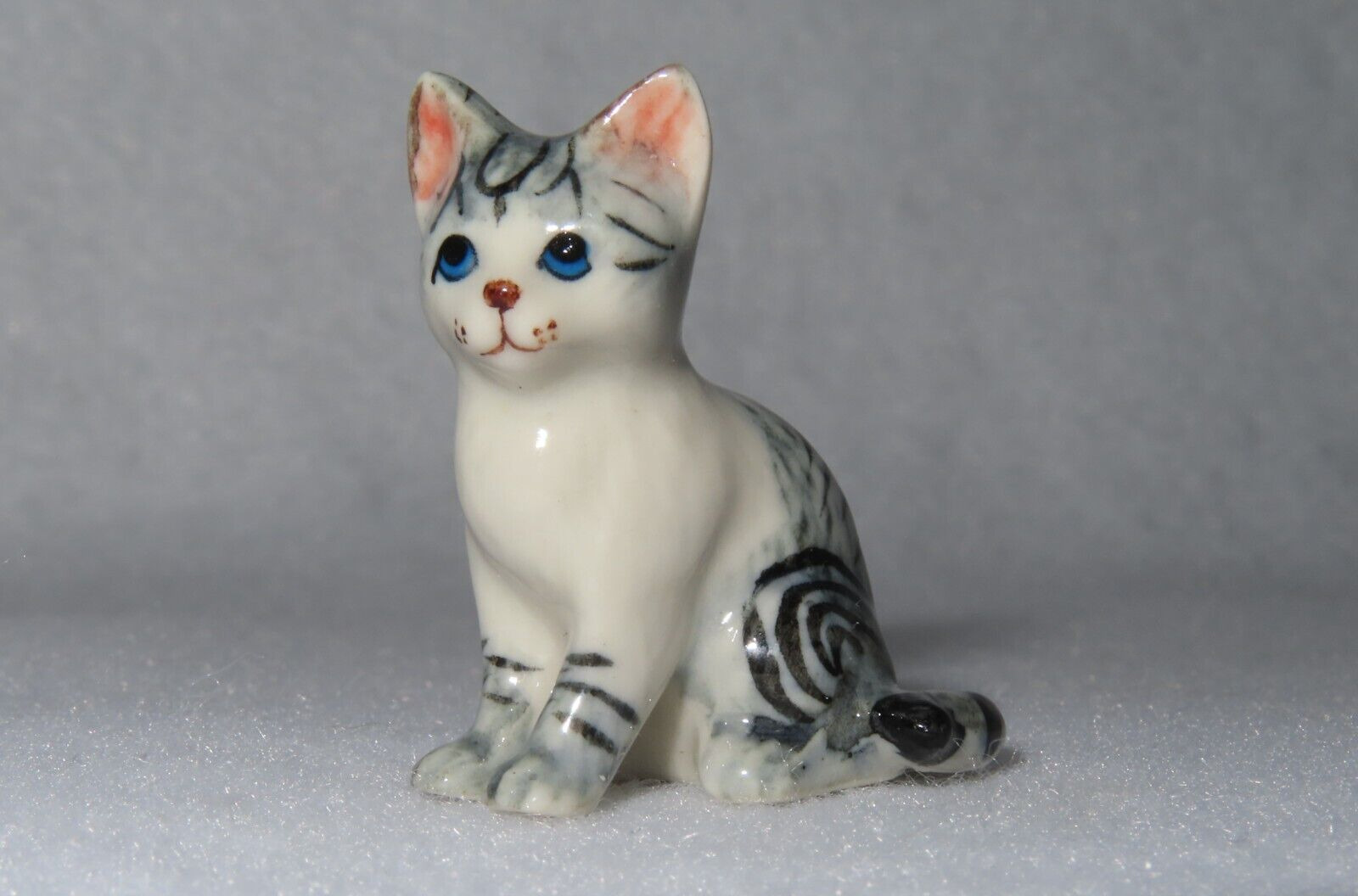 Gray Tabby Cat Sitting Klima Miniature Porcelain Cat