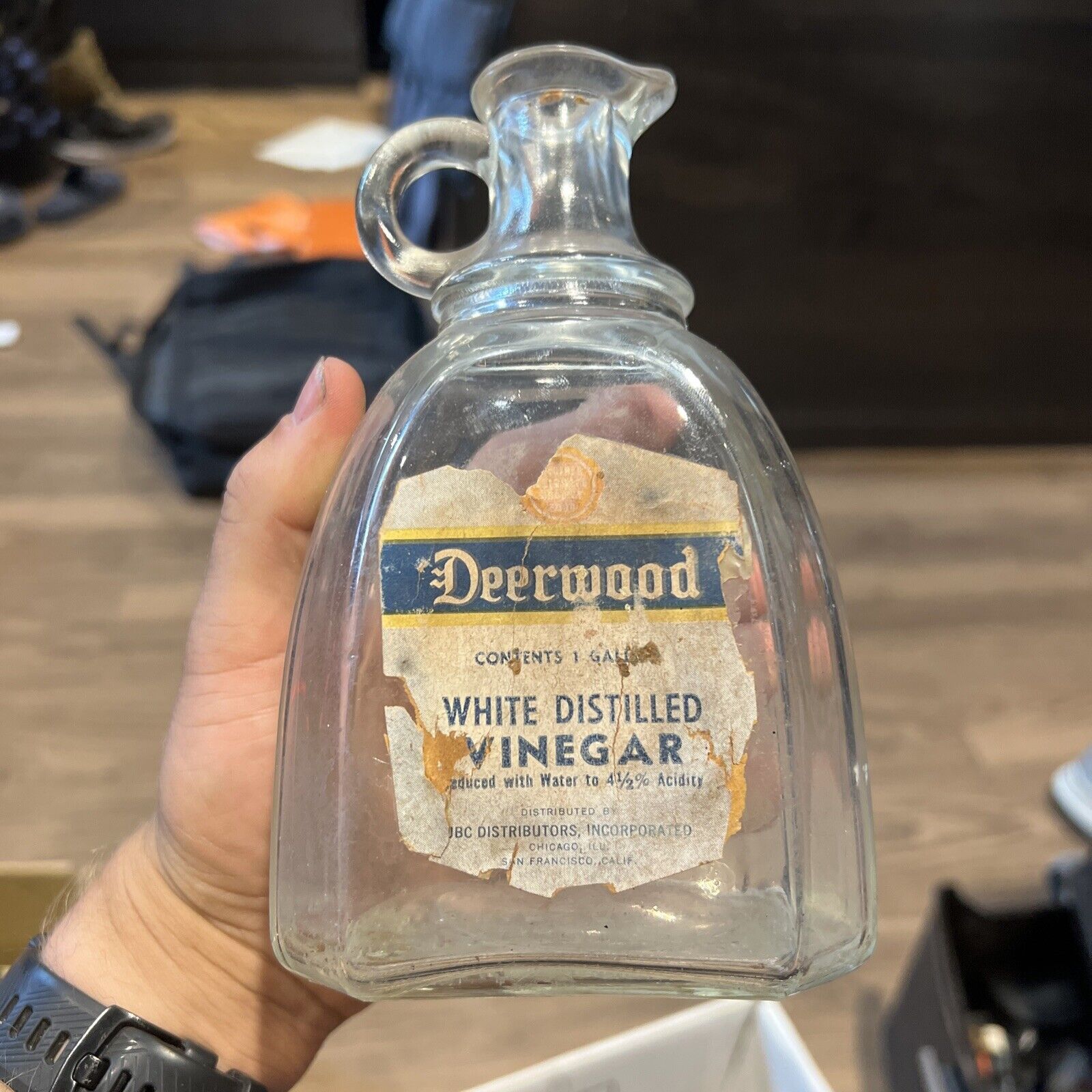 Antique Deerwood White Distilled Vinegar Cruet Bottle Labeled San Francisco CA