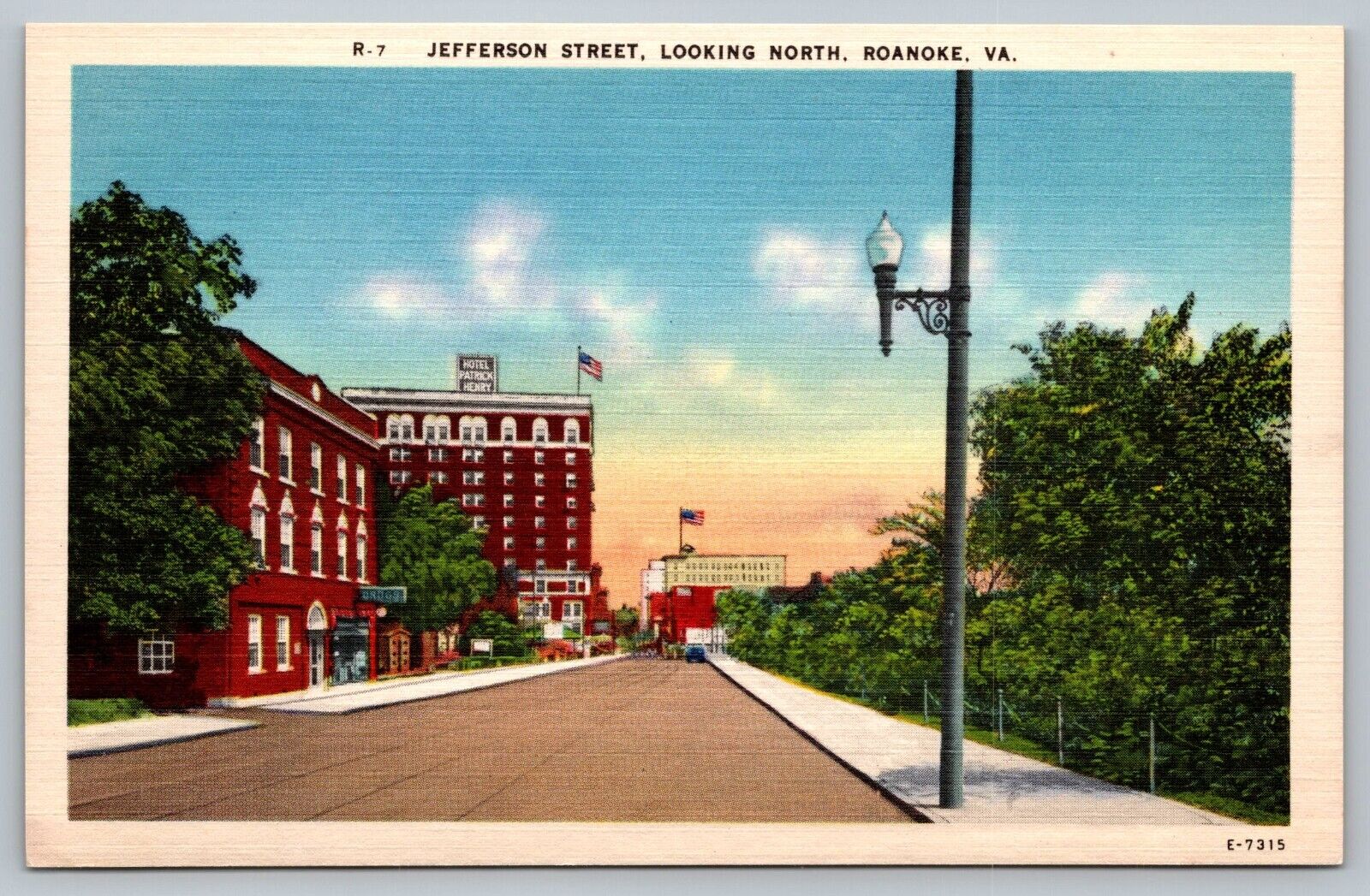 Postcard Jefferson Street Looking North Roanoke Virginia VA Blue Ridge Mountain