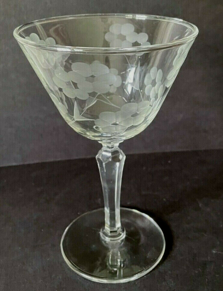 Vintage EMBASSY Libbey Glass Co. Stemmed Champagne Tall Sherbet GRAY CUT FLORAL
